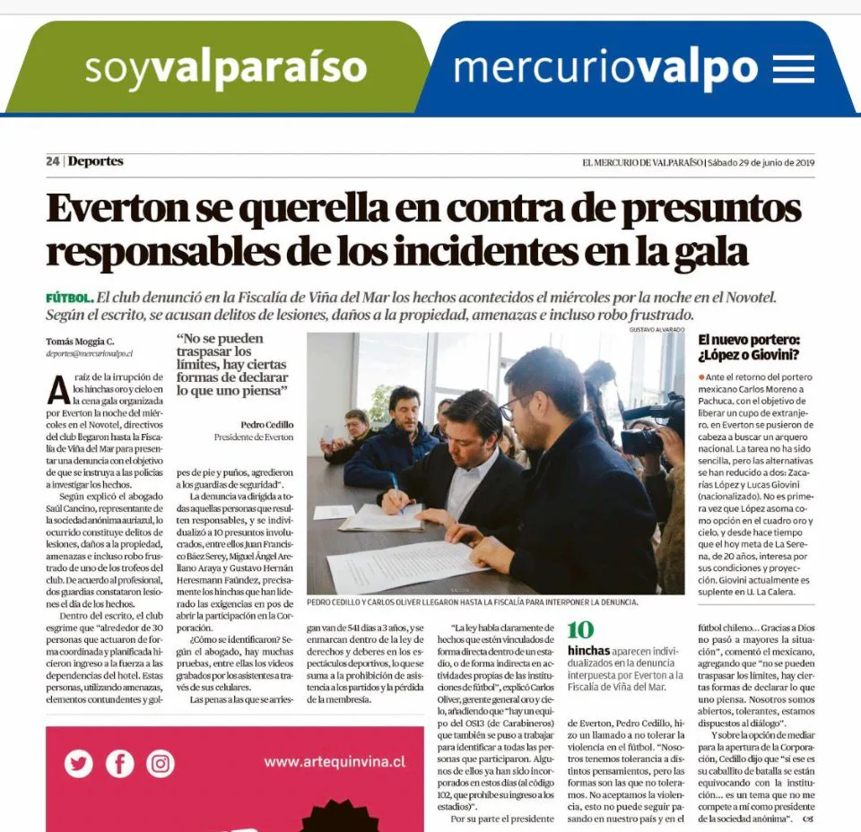 Everton se querella contra presuntos responsables